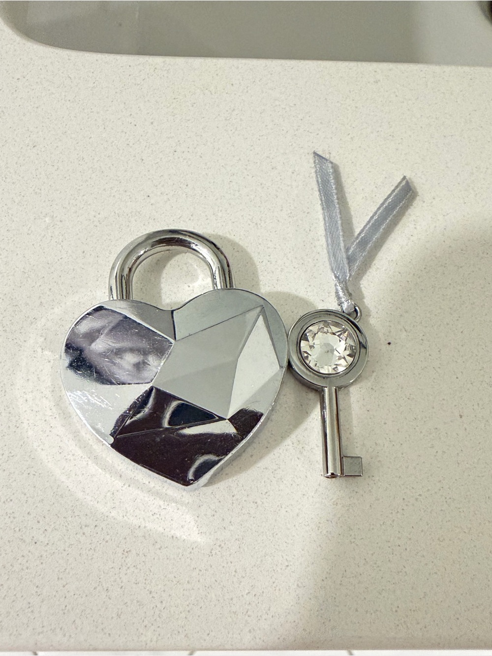 Silver Heart Shaped Decorative Padlock with Key